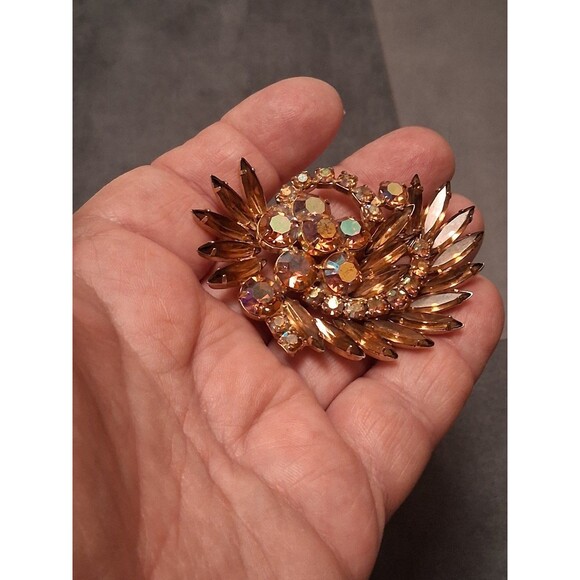 Vintage Weiss Champagne & Pink AB Rhinestone Brooch - Picture 8 of 8